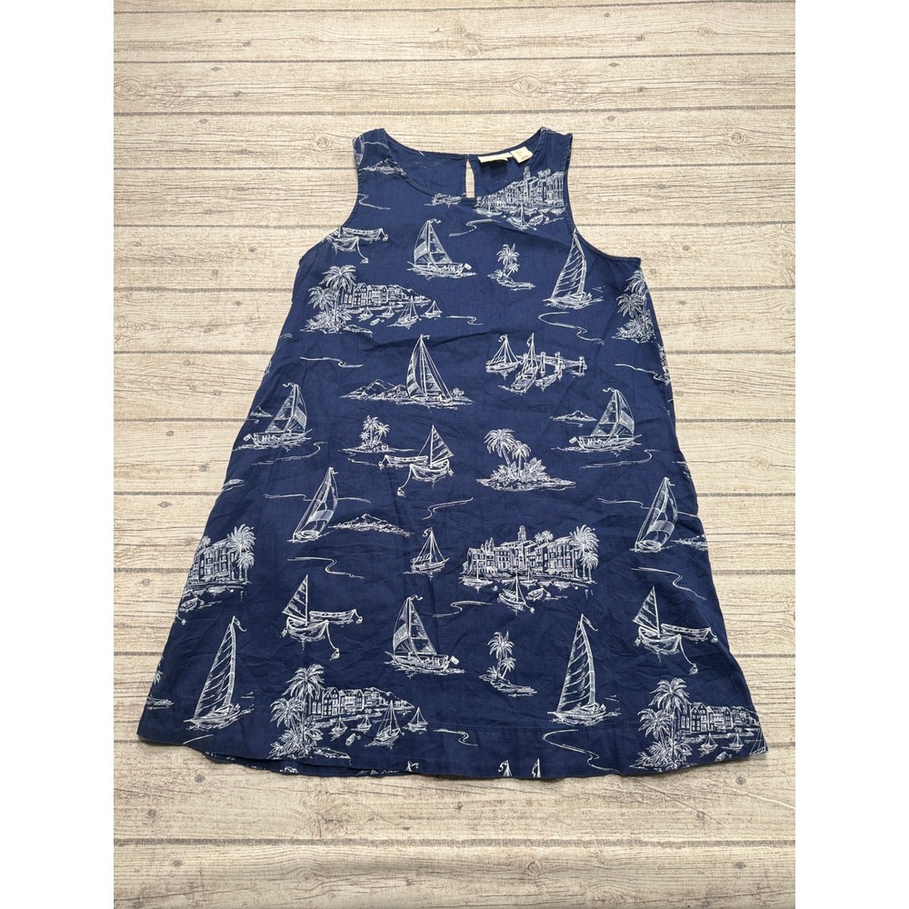 Cynthia Rowley Shift Mini Dress Women's Large Blue Linen Sleeveless Beach Summer